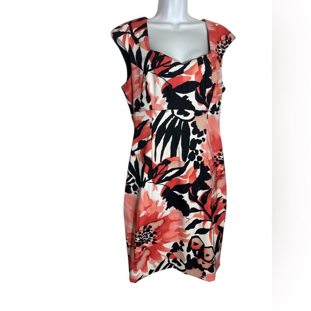 Connected Apparel Dress Size 14 Coral Orange & Black Sweetheart Sundress